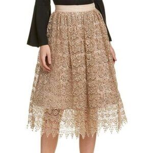 alice + olivia Almira Gold Lace Sequin Midi Skirt